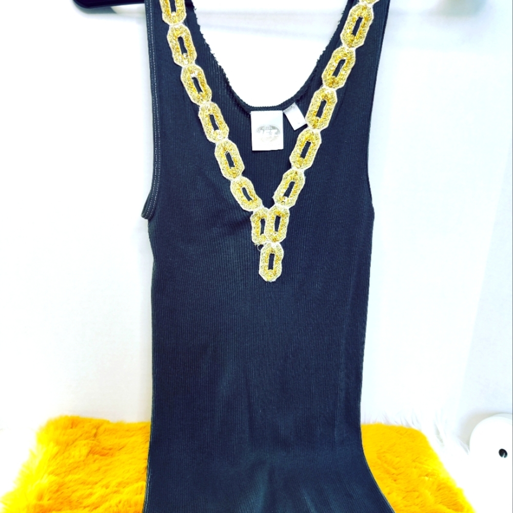 "JET" VINTAGE GLITZY * NIGHT OUT* TANK TOP TUNIC *S*